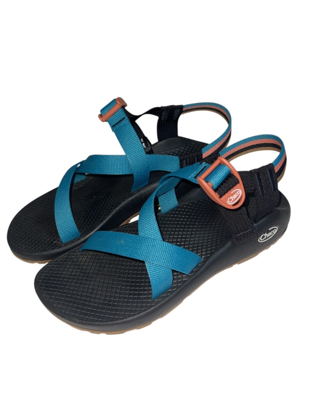 Chaco Women's Black Teal Striped Strappy Sandals Shoes Buckle Straps US 8 EU 39